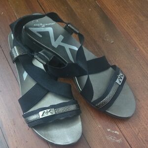 Anne Klein Black and Metallic Sandals